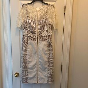 Byron Lars Cream and White Lace Midi Dress